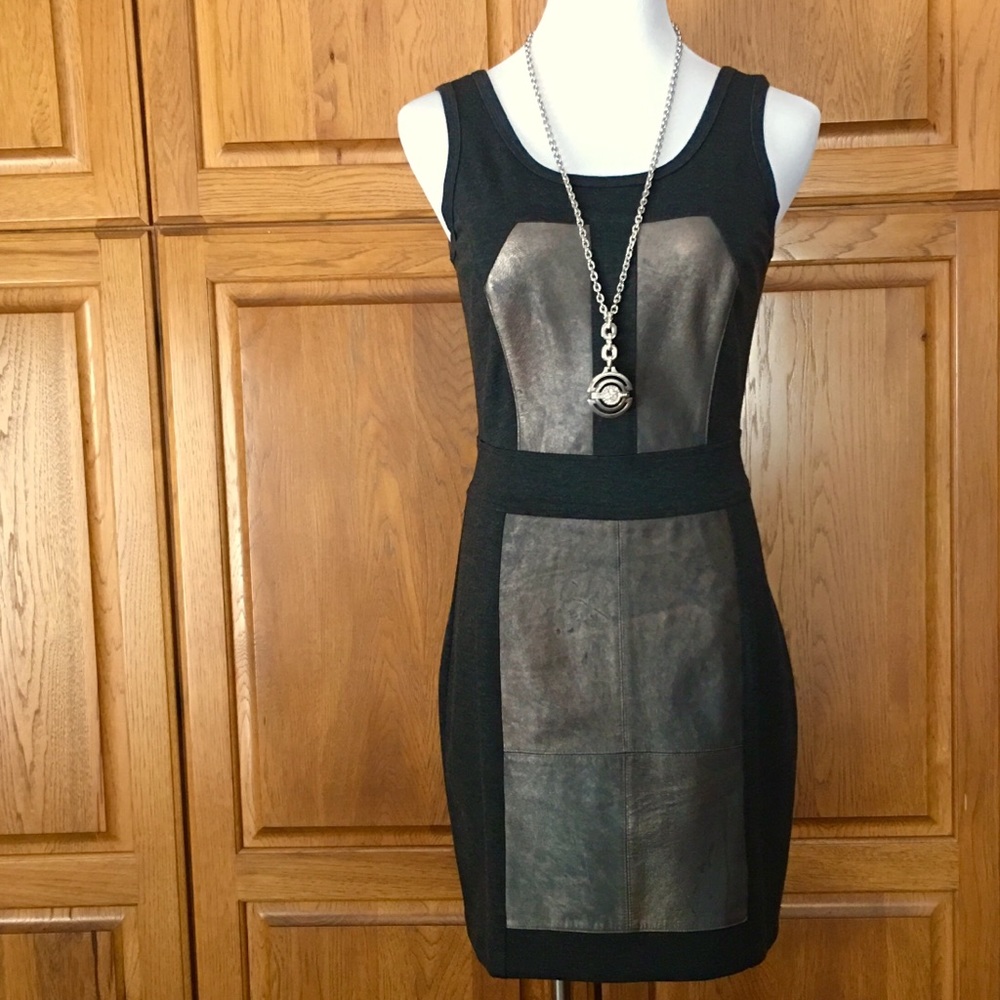 Fifteen Twenty Grey  Mini Dress with Lamb Leather